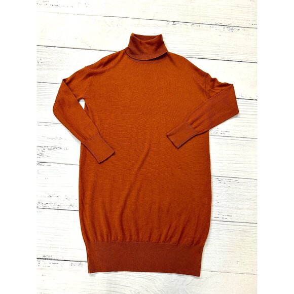 Woman's Cremieux Wool Blend Turtleneck Tunic Sweater Dress in Rust Size Small - Picture 3 of 10